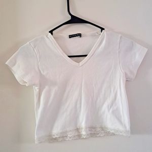 Brandy Melville White Lace Trim Crop Top